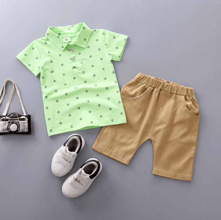 Anchor Print Short Sleeve Shirt and Khaki Shorts