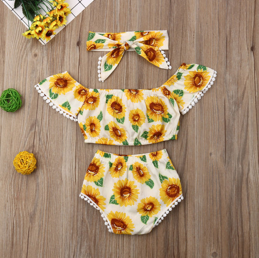 Baby Girl's Sunflower Print Outfit