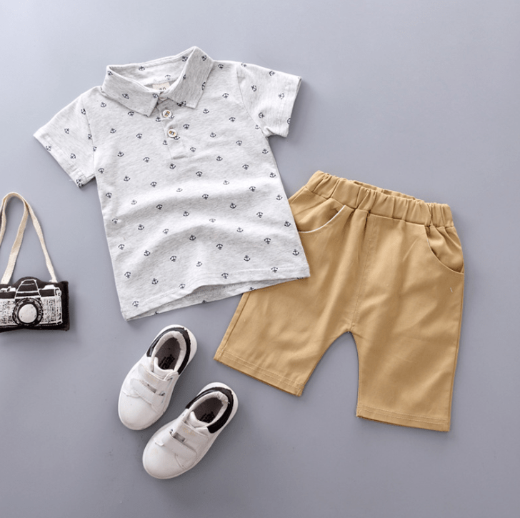 Anchor Print Short Sleeve Shirt and Khaki Shorts