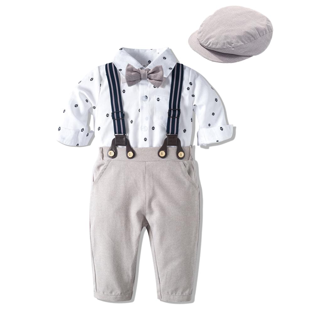 Baby Boy Gentleman Suit One-piece Romper with Pants & Hat