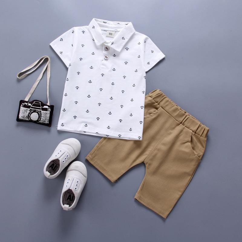 Anchor Print Short Sleeve Shirt and Khaki Shorts