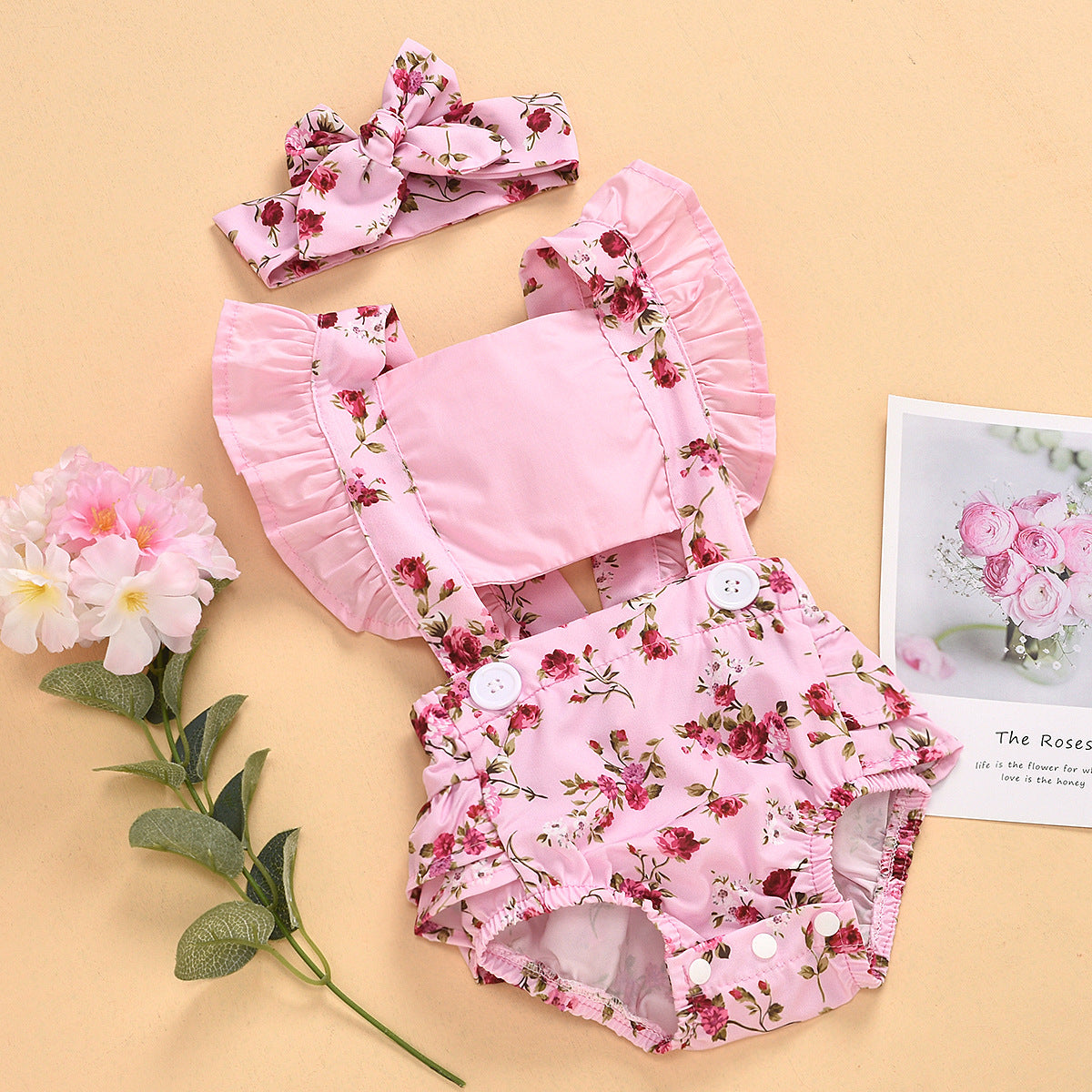 Baby Girl's Pink Floral Romper Outfit