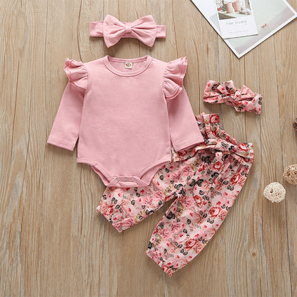 Pink Rose Print Pant and Shirt Outfit