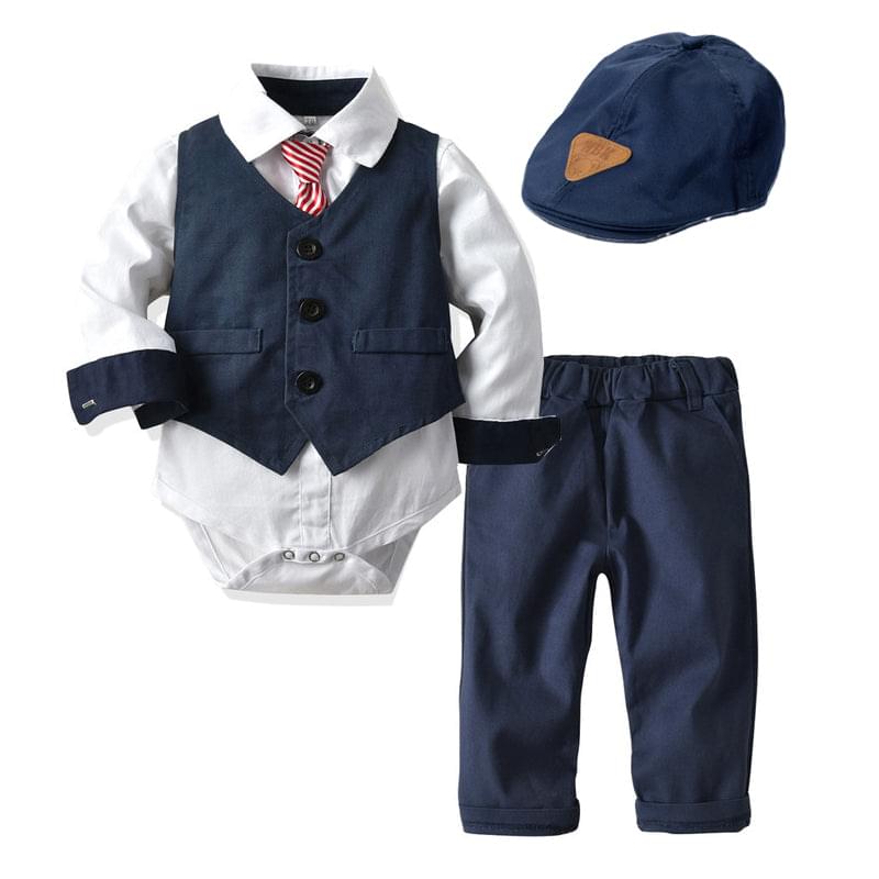 Baby Boy Gentleman Suit One-piece Romper with Pants & Hat