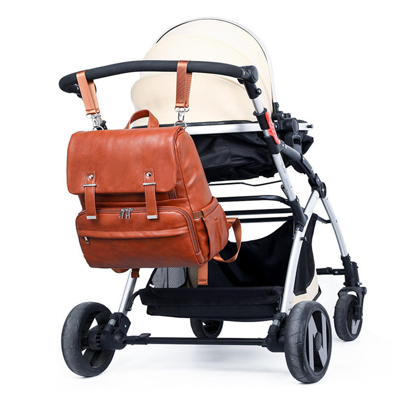 Stylish and Waterproof Leather Diaper Bag