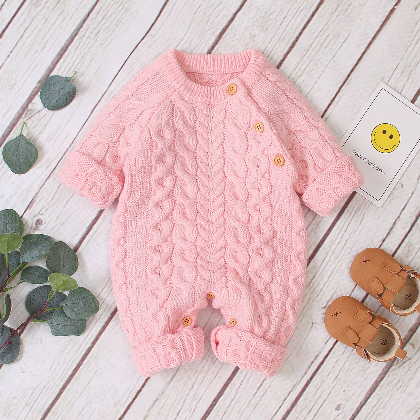 Knitted Solid Color Baby Bodysuit