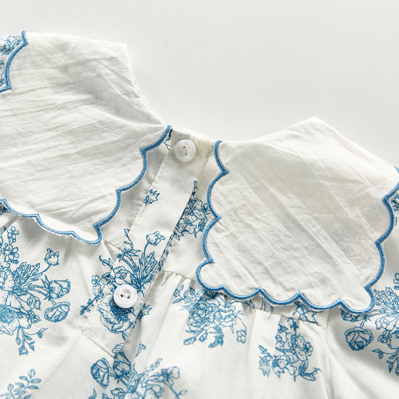 Blue and White Porcelain Cotton Romper