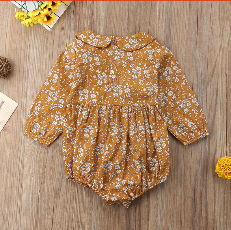 Long Sleeved Orange Floral Romper