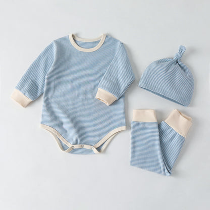 Three-piece Solid Color Baby Striped Romper Jumpsuit