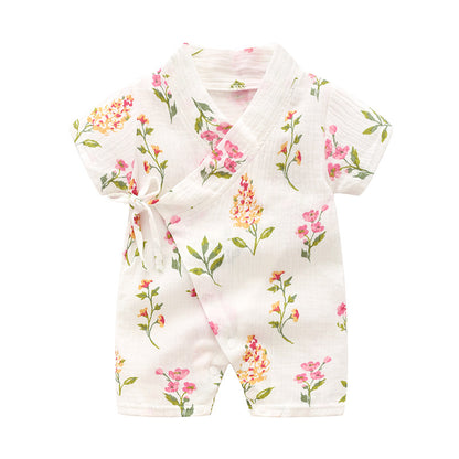 Short-Sleeve Kimono Style Art Print Romper