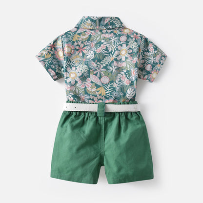 Boys and Girls Green Floral Easter or Summer Matching Outfits