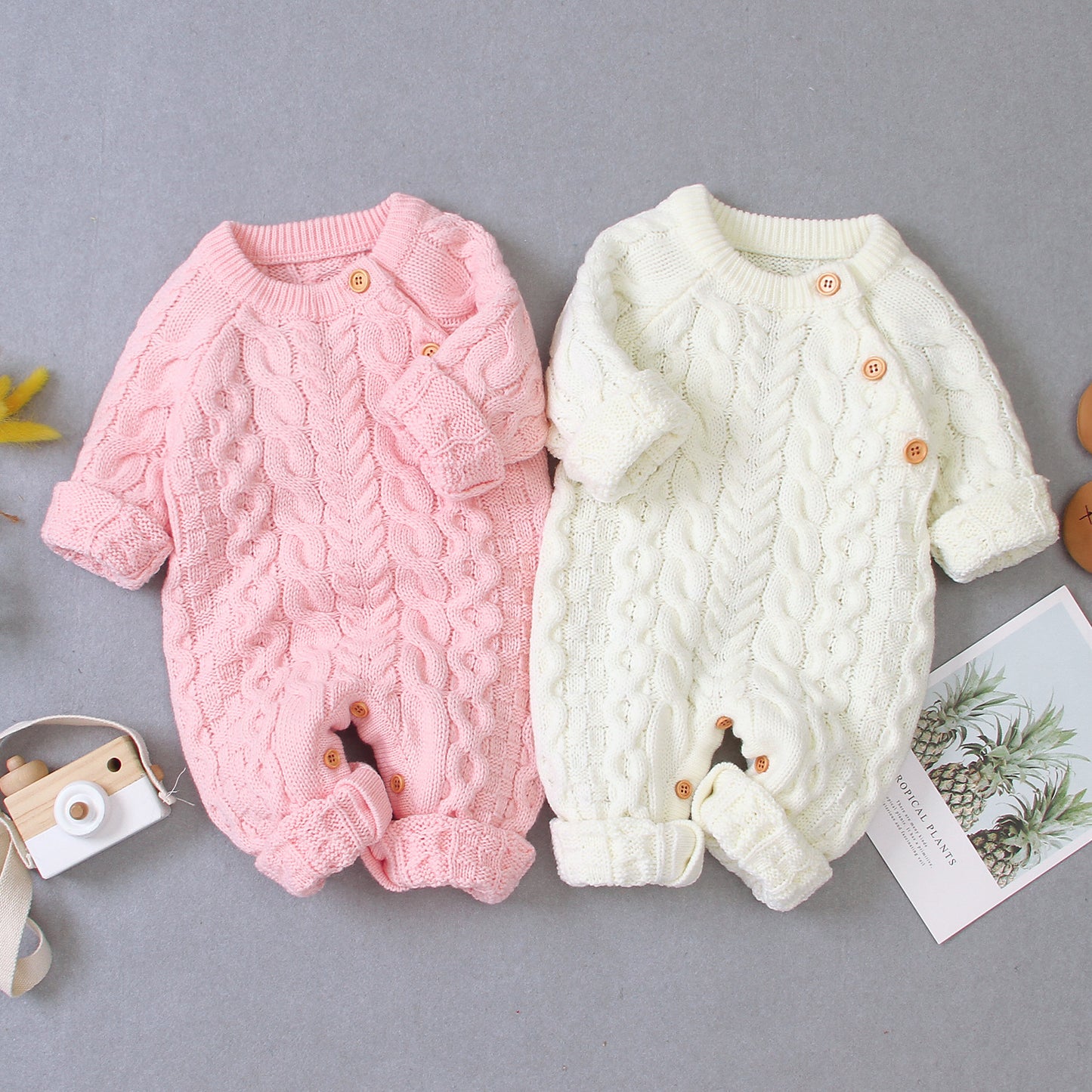 Knitted Solid Color Baby Bodysuit