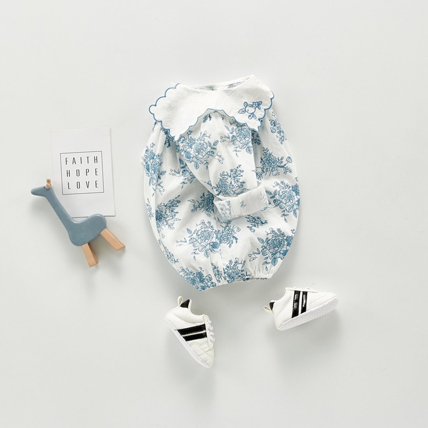 Blue and White Porcelain Cotton Romper