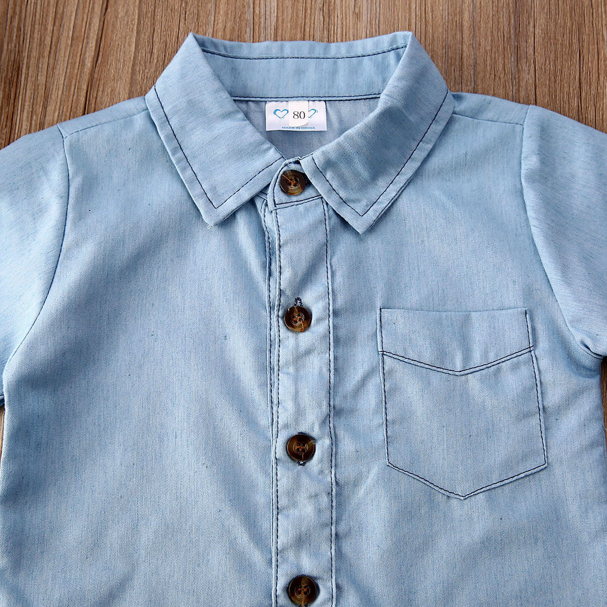 Boys Blue Shirt and Khaki Shorts Outfit with Suspenders