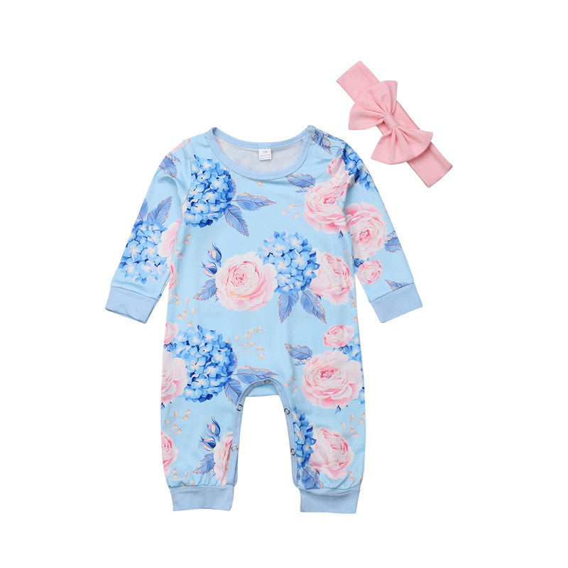 Long-Sleeved Flower Romper & Headband