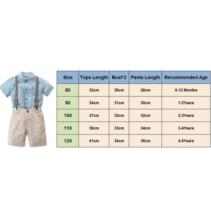 Boys Blue Shirt and Khaki Shorts Outfit with Suspenders