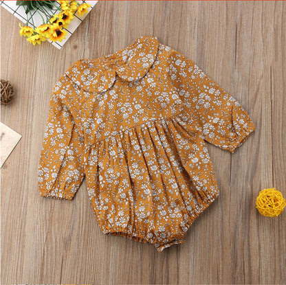 Long Sleeved Orange Floral Romper