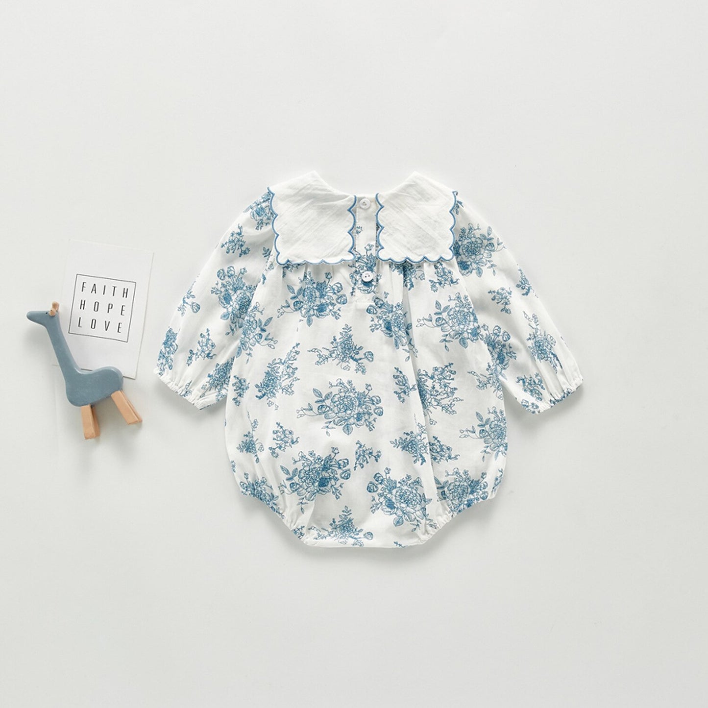 Blue and White Porcelain Cotton Romper