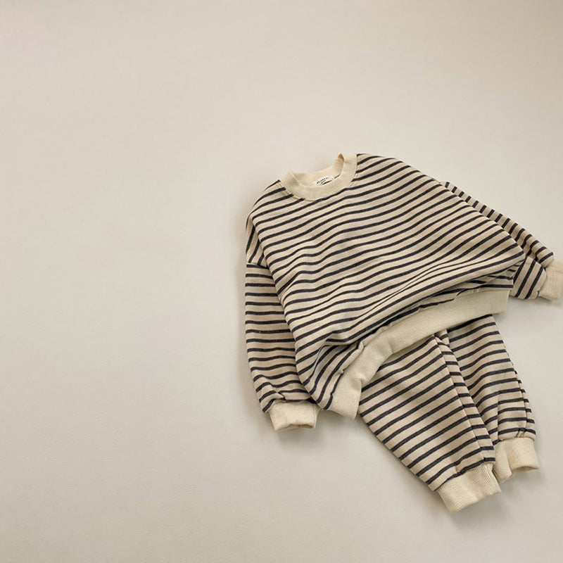 Baby Striped Long Sleeve Cotton Sweatshirt & Sweatpants