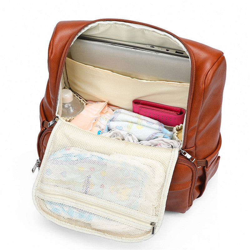 Stylish and Waterproof Leather Diaper Bag